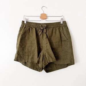 NEW Quince womens 100% European Linen Shorts Olive Green Size Large.